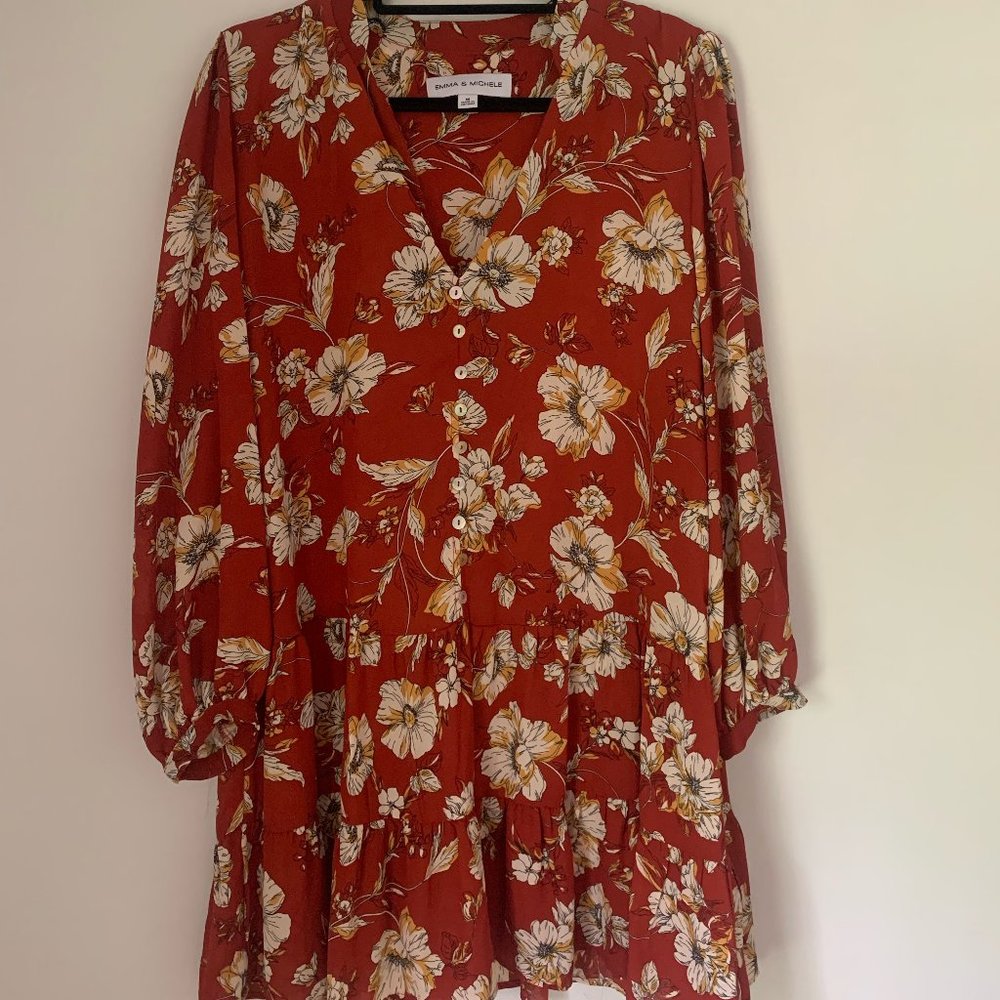 Floral Long Sleeve Chiffon Dress